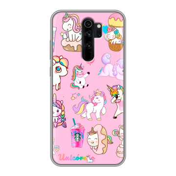 Силиконовый чехол на Xiaomi RedMi Note 8 Pro с принтом розовые единороги Силиконовый чехол на Xiaomi RedMi Note 8 Pro с принтом розовые единороги