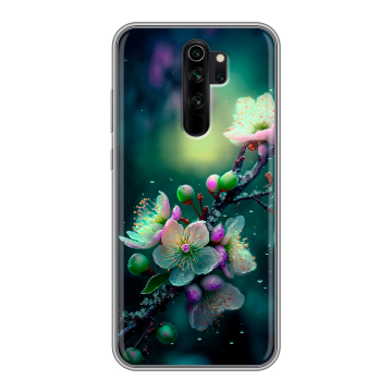 Силиконовый чехол на Xiaomi RedMi Note 8 Pro с принтом Цветы и мрамор
