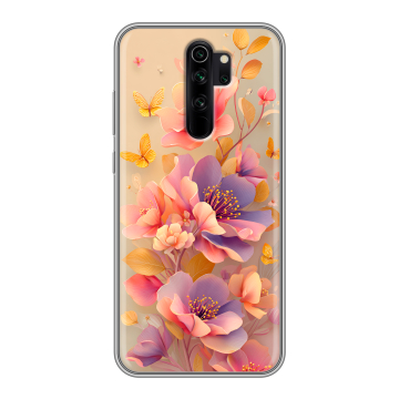 Силиконовый чехол на Xiaomi RedMi Note 8 Pro с принтом Цветы и бабочки