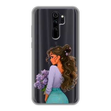 Силиконовый чехол на Xiaomi RedMi Note 8 Pro с принтом девушка цветы