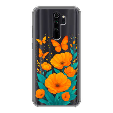 Силиконовый чехол на Xiaomi RedMi Note 8 Pro с принтом цветы бабочки