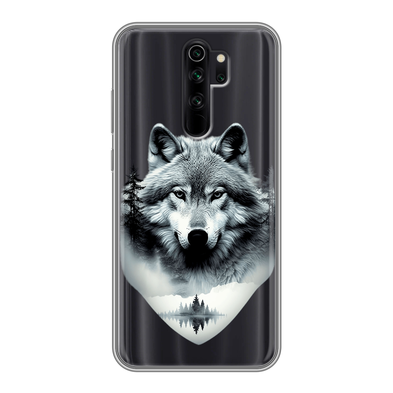 Силиконовый чехол на Xiaomi RedMi Note 8 Pro с принтом Волк в лесу Силиконовый чехол на Xiaomi RedMi Note 8 Pro с принтом Волк в лесу