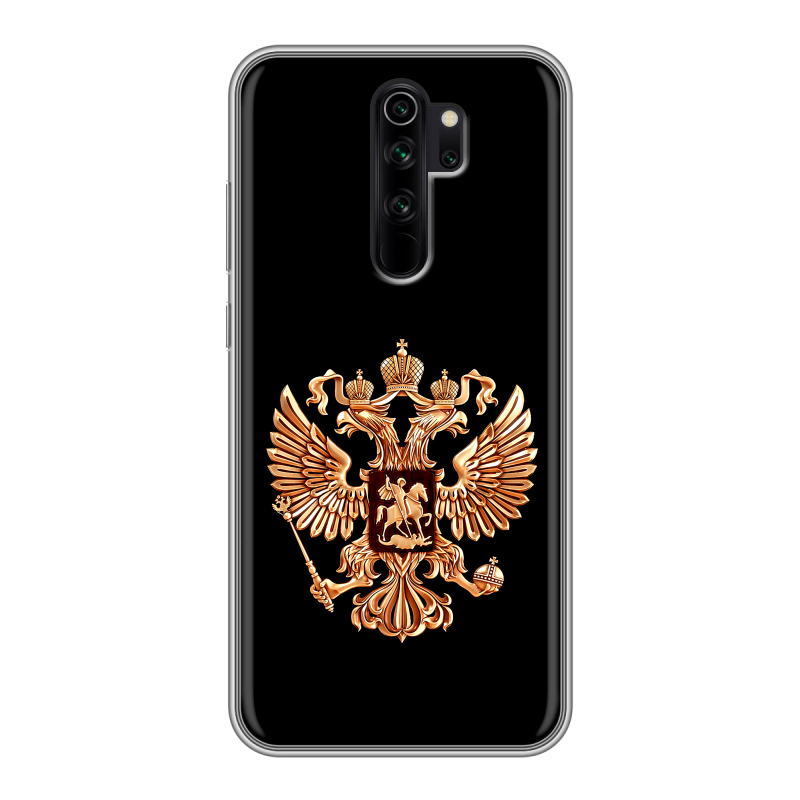 Силиконовый противоударный чехол на Xiaomi RedMi Note 8 Pro с принтом Герб России золотой Силиконовый противоударный чехол на Xiaomi RedMi Note 8 Pro с принтом Герб России золотой