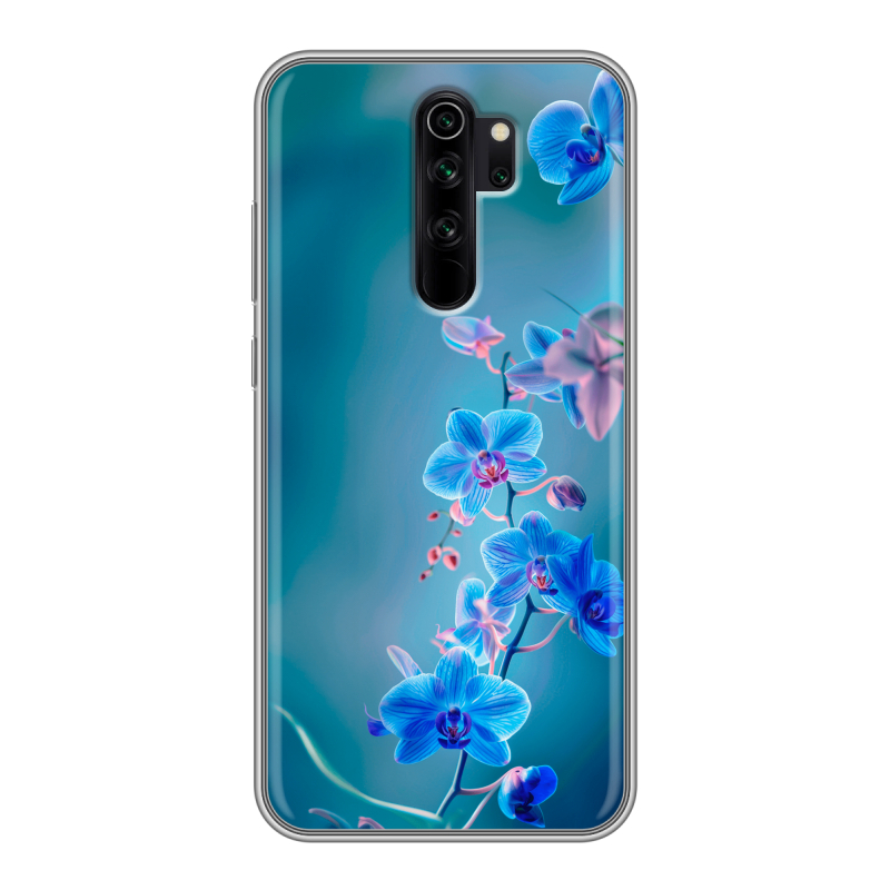 Силиконовый чехол на Xiaomi RedMi Note 8 Pro с принтом Голубые цветы Силиконовый чехол на Xiaomi RedMi Note 8 Pro с принтом Голубые цветы