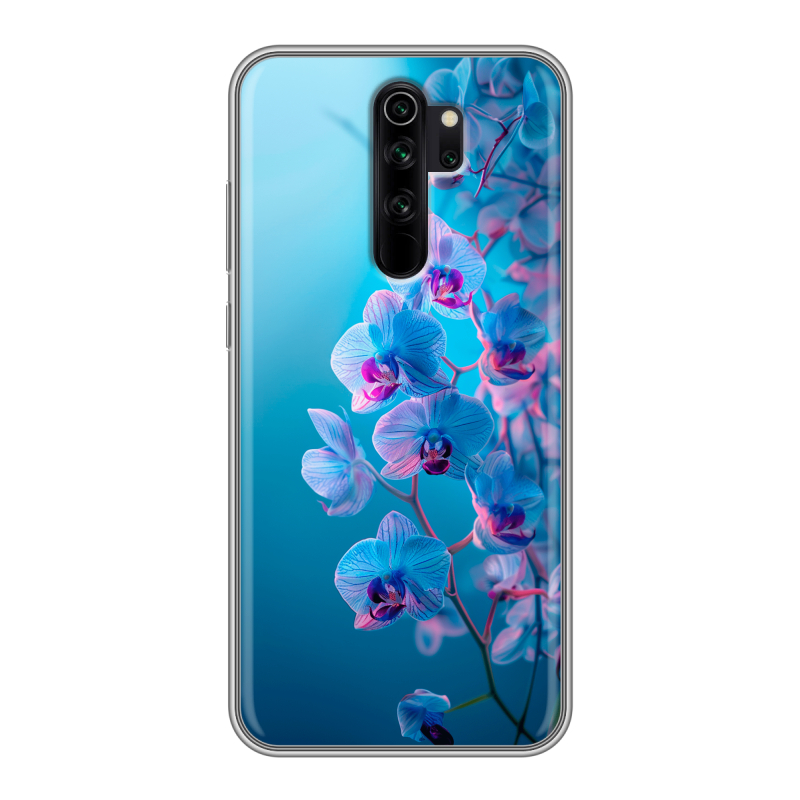 Силиконовый чехол на Xiaomi RedMi Note 8 Pro с принтом голубые орхидеи Силиконовый чехол на Xiaomi RedMi Note 8 Pro с принтом голубые орхидеи