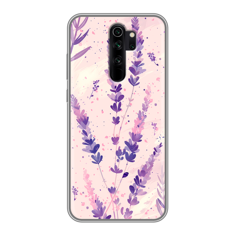 Силиконовый противоударный чехол на Xiaomi RedMi Note 8 Pro с принтом цветы лаванда Силиконовый противоударный чехол на Xiaomi RedMi Note 8 Pro с принтом цветы лаванда