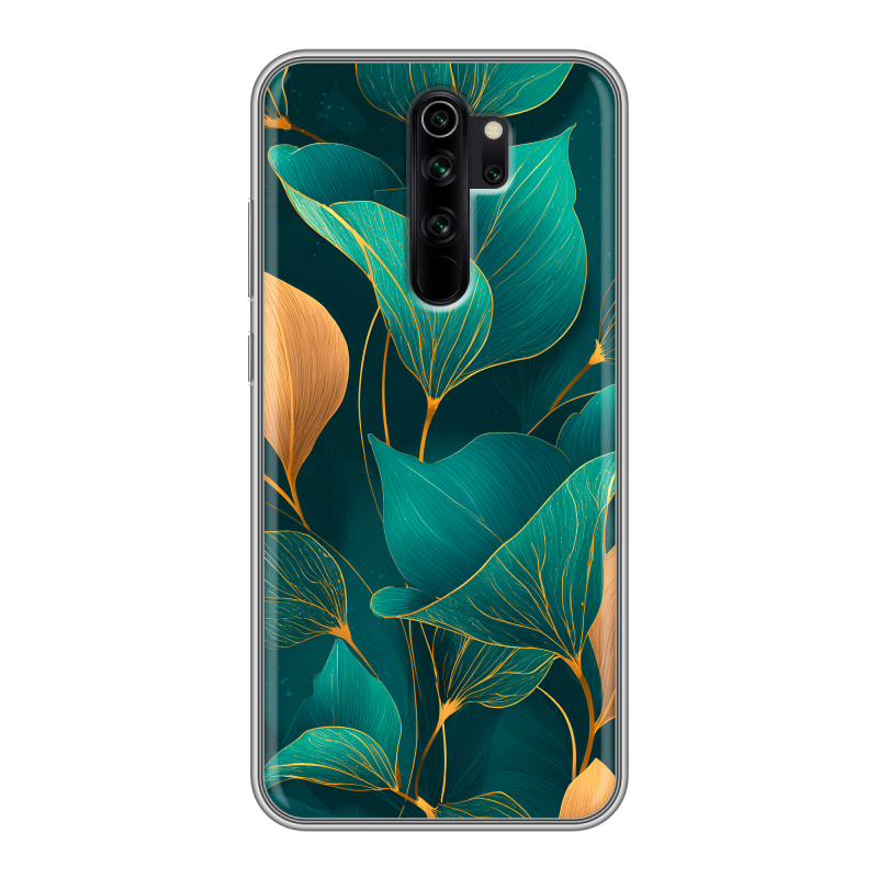 Силиконовый чехол на Xiaomi RedMi Note 8 Pro с принтом Листья и золото Силиконовый чехол на Xiaomi RedMi Note 8 Pro с принтом Листья и золото