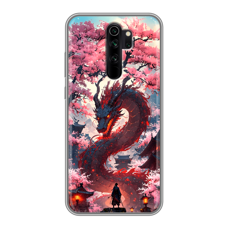 Силиконовый противоударный чехол на Xiaomi RedMi Note 8 Pro с принтом Дракон Японский Силиконовый противоударный чехол на Xiaomi RedMi Note 8 Pro с принтом Дракон Японский