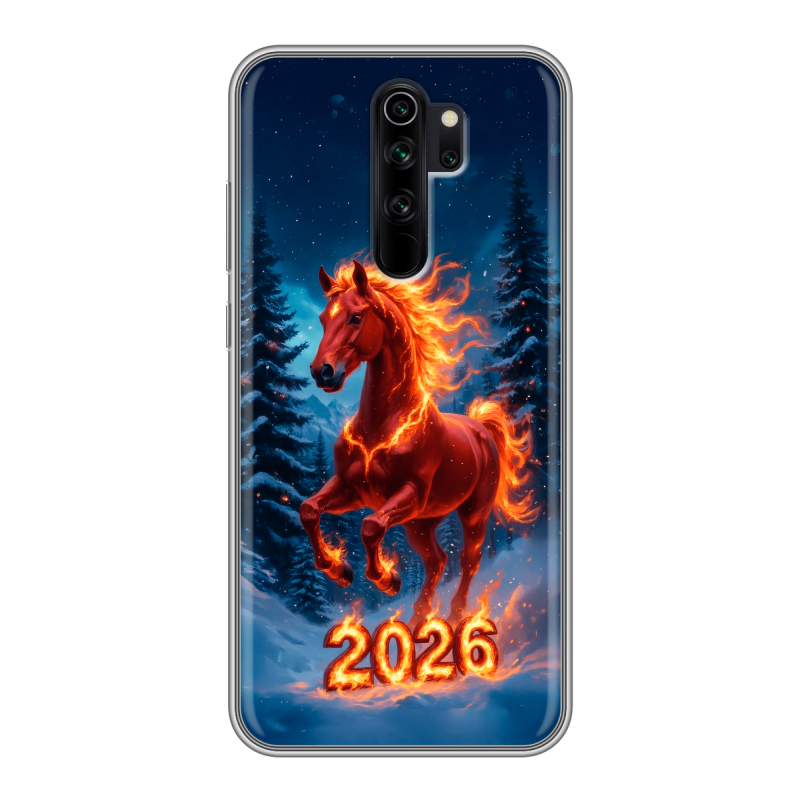 Силиконовый противоударный чехол на Xiaomi RedMi Note 8 Pro с принтом Новый год коня Силиконовый противоударный чехол на Xiaomi RedMi Note 8 Pro с принтом Новый год коня