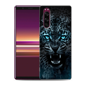 Силиконовый чехол на Sony Xperia 5 с принтом Темный леопард Силиконовый чехол на Sony Xperia 5 с принтом Темный леопард