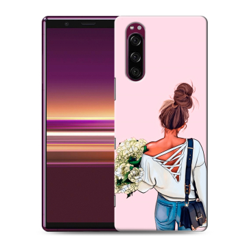 Силиконовый чехол на Sony Xperia 5 с принтом Девушка и букет Силиконовый чехол на Sony Xperia 5 с принтом Девушка и букет