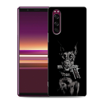Силиконовый чехол на Sony Xperia 5 с принтом Доберман и пистолет Силиконовый чехол на Sony Xperia 5 с принтом Доберман и пистолет