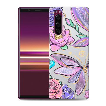 Силиконовый чехол на Sony Xperia 5 с принтом Бабочки и цветы