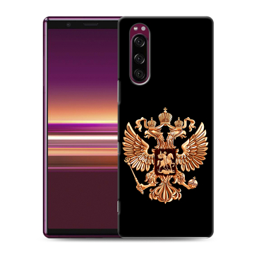 Силиконовый чехол на Sony Xperia 5 с принтом Герб России золотой