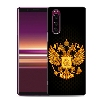 Силиконовый чехол на Sony Xperia 5 с принтом Герб России желтый Силиконовый чехол на Sony Xperia 5 с принтом Герб России желтый