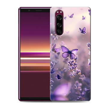 Силиконовый чехол на Sony Xperia 5 с принтом бабочки и лаванда Силиконовый чехол на Sony Xperia 5 с принтом бабочки и лаванда