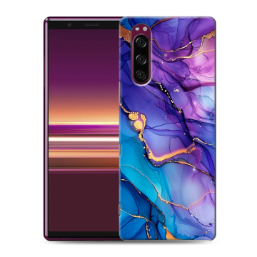 Силиконовый чехол на Sony Xperia 5 с принтом синий мрамор