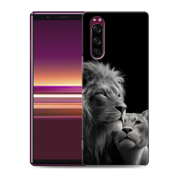 Силиконовый чехол на Sony Xperia 5 с принтом Лев кошки