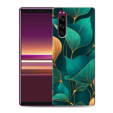 Силиконовый чехол на Sony Xperia 5 с принтом Листья и золото