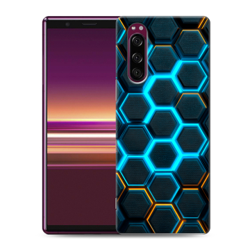 Силиконовый чехол на Sony Xperia 5 с принтом Неоновые соты
