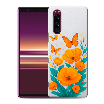 Силиконовый чехол на Sony Xperia 5 с принтом цветы бабочки