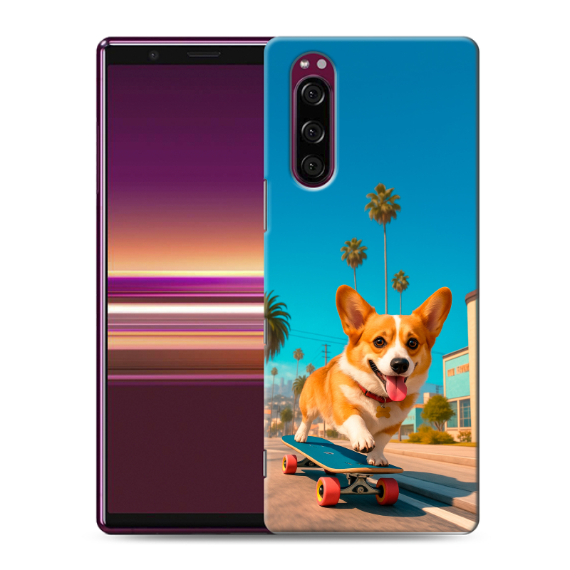 Пластиковый чехол на Sony Xperia 5 с принтом Корги на скейте Пластиковый чехол на Sony Xperia 5 с принтом Корги на скейте
