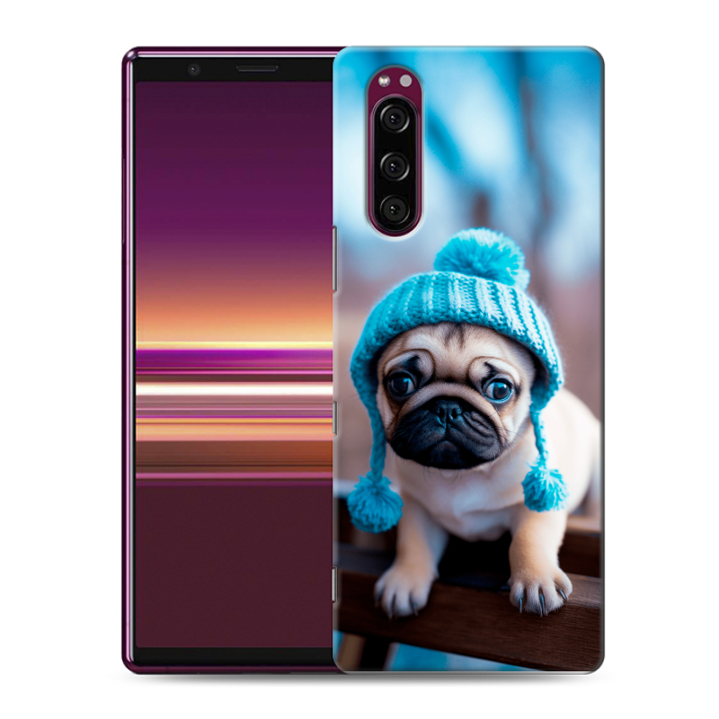 Силиконовый чехол на Sony Xperia 5 с принтом Мопс в шапке Силиконовый чехол на Sony Xperia 5 с принтом Мопс в шапке