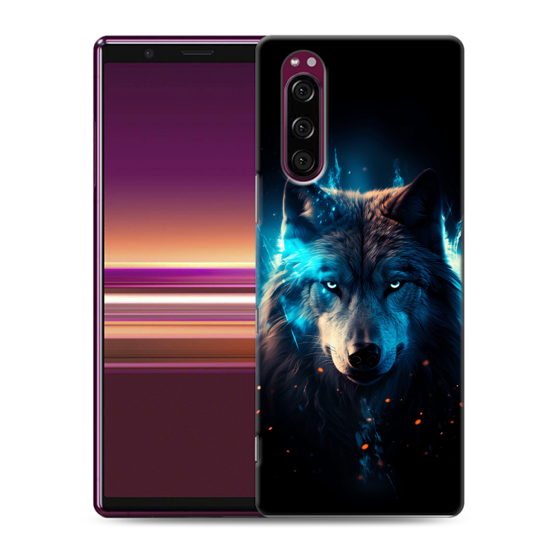 Пластиковый чехол на Sony Xperia 5 с принтом Волк ночной Пластиковый чехол на Sony Xperia 5 с принтом Волк ночной