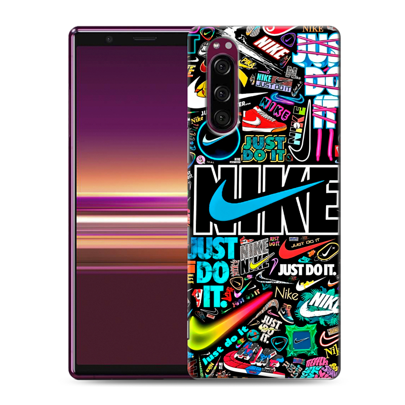 Пластиковый чехол на Sony Xperia 5 с принтом найк nike черный Пластиковый чехол на Sony Xperia 5 с принтом найк nike черный