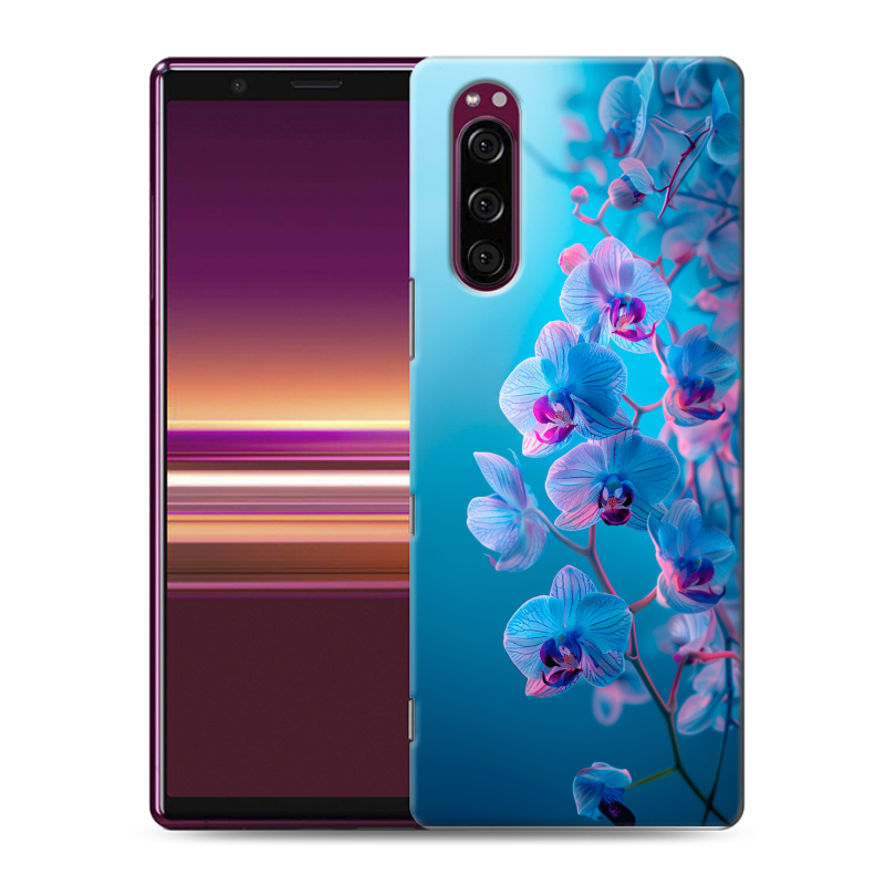 Пластиковый чехол на Sony Xperia 5 с принтом голубые орхидеи Пластиковый чехол на Sony Xperia 5 с принтом голубые орхидеи