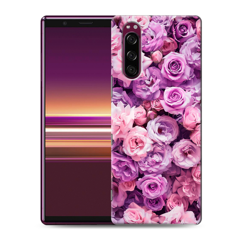 Пластиковый чехол на Sony Xperia 5 с принтом лавандовые розы Пластиковый чехол на Sony Xperia 5 с принтом лавандовые розы