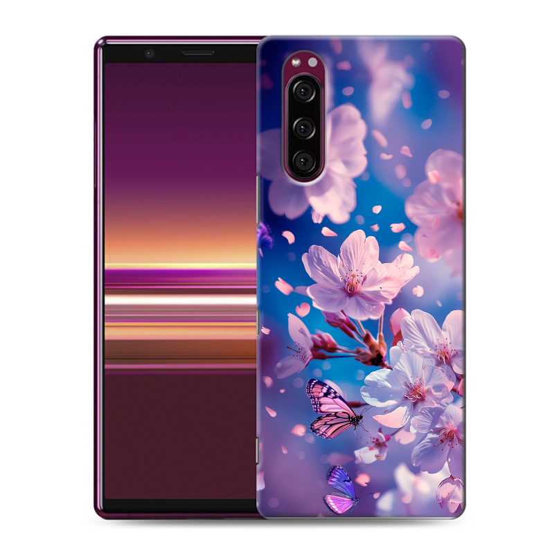 Силиконовый чехол на Sony Xperia 5 с принтом цветы бабочки Силиконовый чехол на Sony Xperia 5 с принтом цветы бабочки