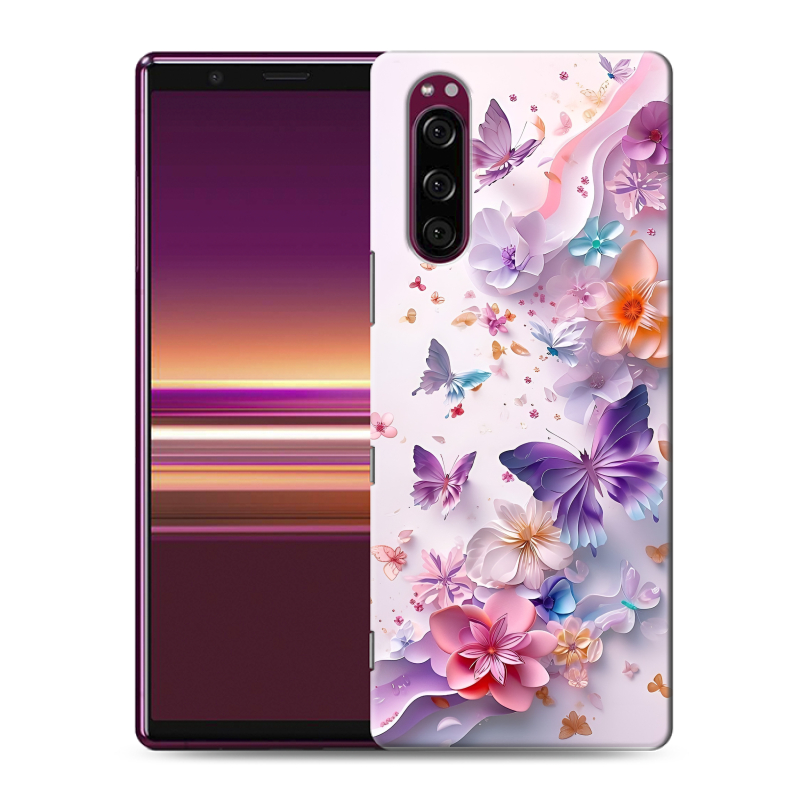 Силиконовый чехол на Sony Xperia 5 с принтом цветы бабочки Силиконовый чехол на Sony Xperia 5 с принтом цветы бабочки