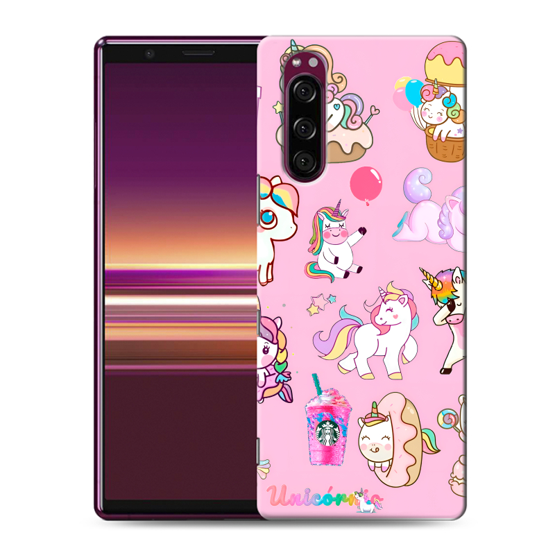 Силиконовый чехол на Sony Xperia 5 с принтом розовые единороги Силиконовый чехол на Sony Xperia 5 с принтом розовые единороги