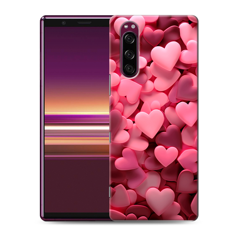 Силиконовый чехол на Sony Xperia 5 с принтом розовые сердечки Силиконовый чехол на Sony Xperia 5 с принтом розовые сердечки