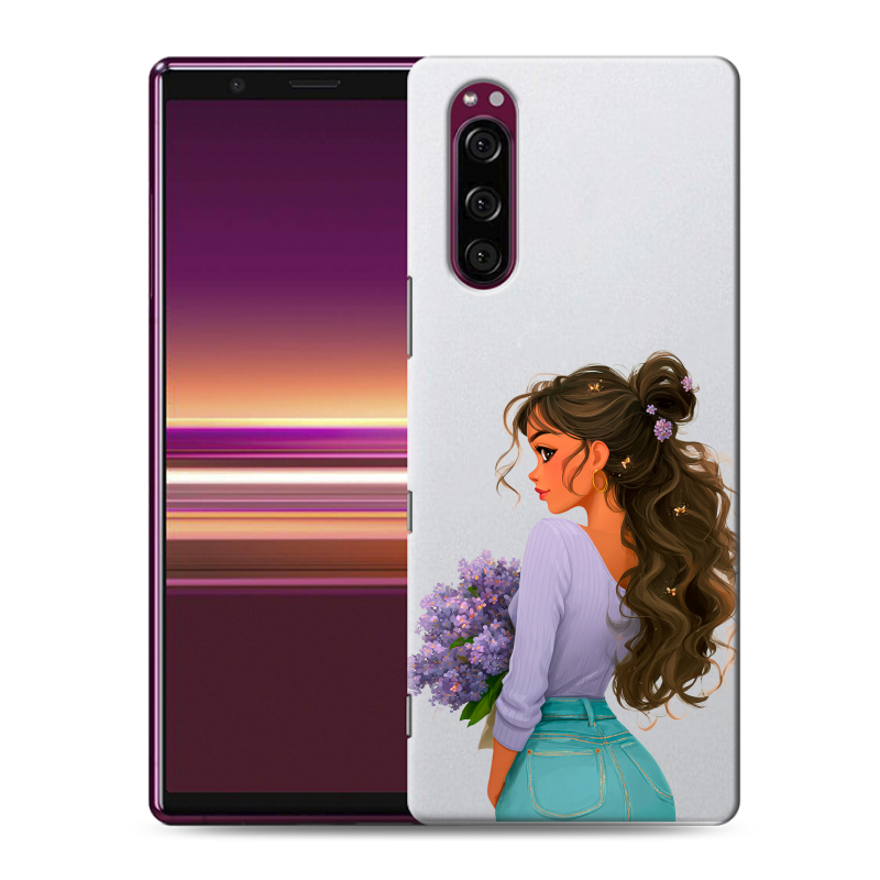 Пластиковый чехол на Sony Xperia 5 с принтом девушка цветы Пластиковый чехол на Sony Xperia 5 с принтом девушка цветы