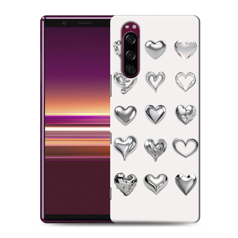 Пластиковый чехол на Sony Xperia 5 с принтом Y2K сердечки Пластиковый чехол на Sony Xperia 5 с принтом Y2K сердечки