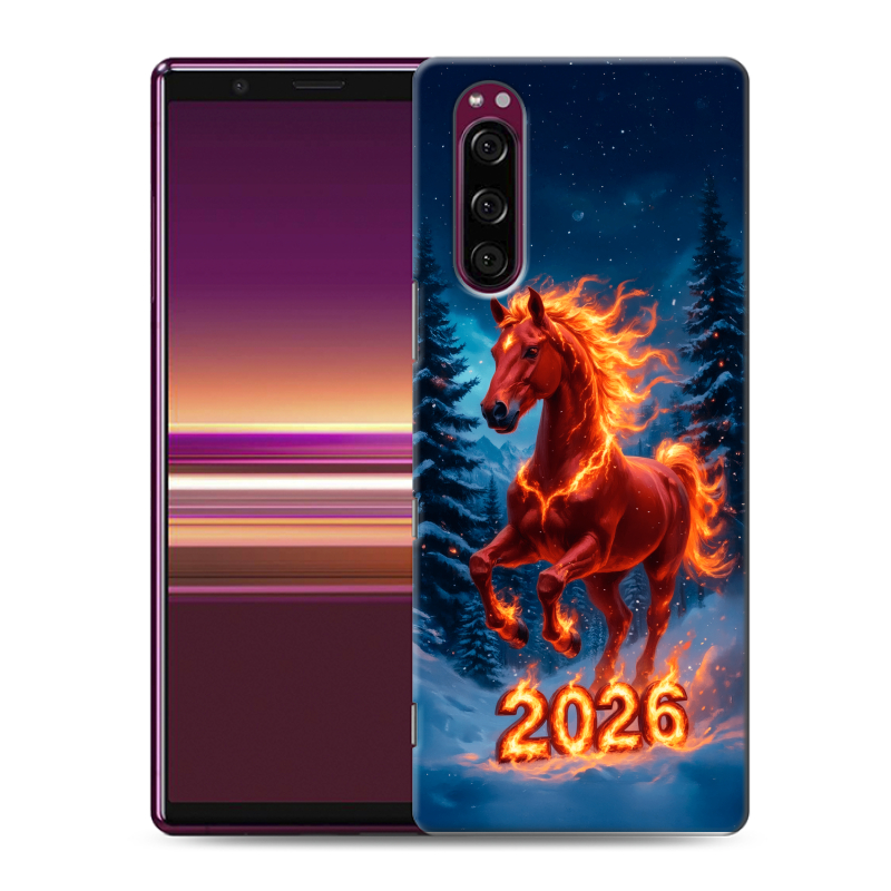 Пластиковый чехол на Sony Xperia 5 с принтом Новый год коня Пластиковый чехол на Sony Xperia 5 с принтом Новый год коня