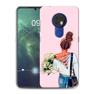 Силиконовый чехол на Nokia 6.2 с принтом Девушка и букет Силиконовый чехол на Nokia 6.2 с принтом Девушка и букет