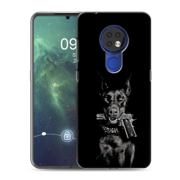 Силиконовый чехол на Nokia 6.2 с принтом Доберман и пистолет Силиконовый чехол на Nokia 6.2 с принтом Доберман и пистолет