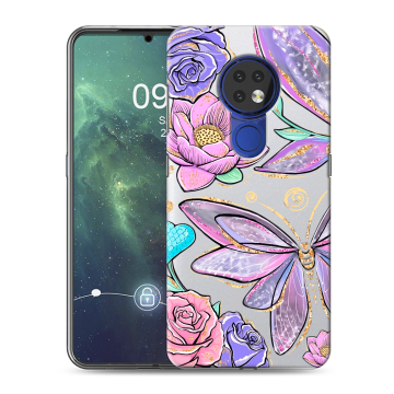 Силиконовый чехол на Nokia 6.2 с принтом Бабочки и цветы Силиконовый чехол на Nokia 6.2 с принтом Бабочки и цветы