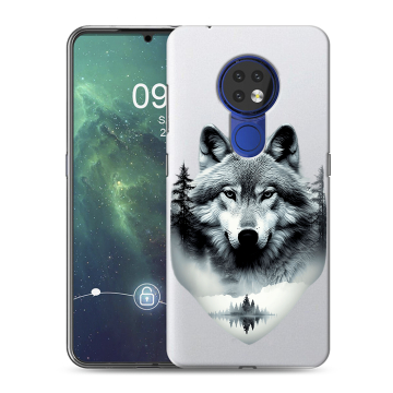 Силиконовый чехол на Nokia 6.2 с принтом Волк в лесу Силиконовый чехол на Nokia 6.2 с принтом Волк в лесу