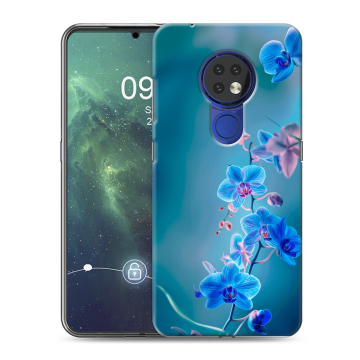 Силиконовый чехол на Nokia 6.2 с принтом Голубые цветы Силиконовый чехол на Nokia 6.2 с принтом Голубые цветы