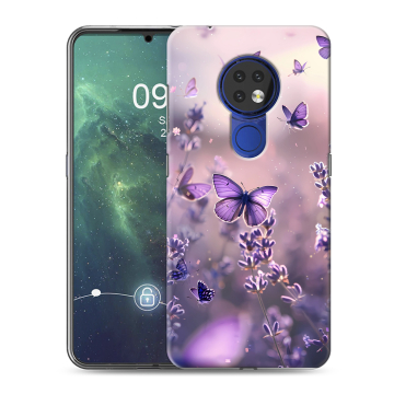 Силиконовый чехол на Nokia 6.2 с принтом бабочки и лаванда Силиконовый чехол на Nokia 6.2 с принтом бабочки и лаванда