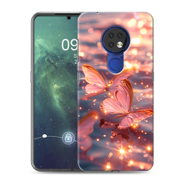 Силиконовый чехол на Nokia 6.2 с принтом бабочки розовые Силиконовый чехол на Nokia 6.2 с принтом бабочки розовые