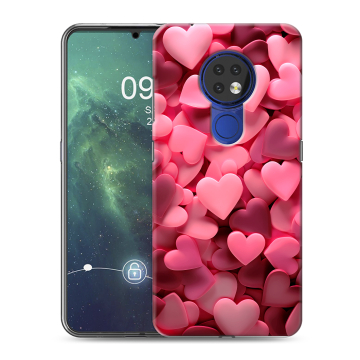 Силиконовый чехол на Nokia 6.2 с принтом розовые сердечки Силиконовый чехол на Nokia 6.2 с принтом розовые сердечки