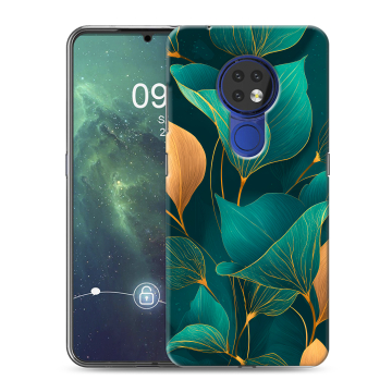 Силиконовый чехол на Nokia 6.2 с принтом Листья и золото