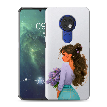 Силиконовый чехол на Nokia 6.2 с принтом девушка цветы