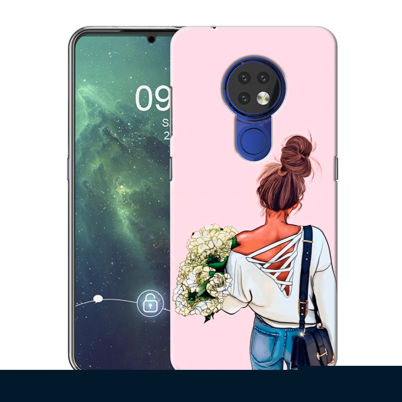Силиконовый противоударный чехол на Nokia 6.2 с принтом Девушка и букет Силиконовый противоударный чехол на Nokia 6.2 с принтом Девушка и букет