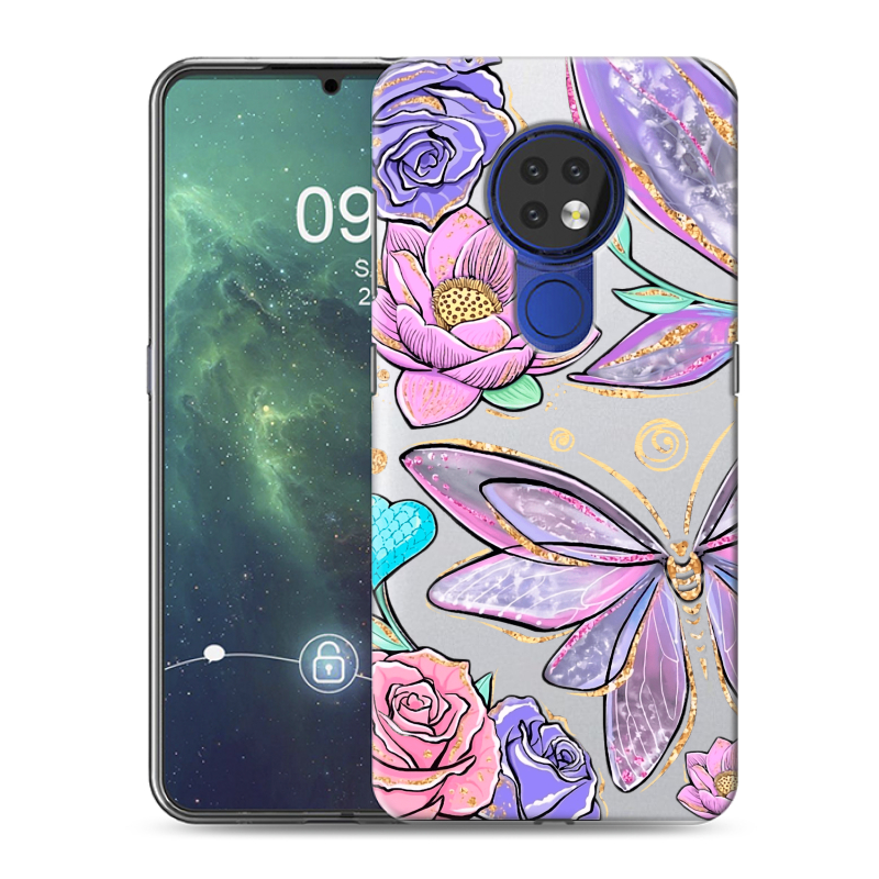 Силиконовый чехол на Nokia 6.2 с принтом Бабочки и цветы Силиконовый чехол на Nokia 6.2 с принтом Бабочки и цветы